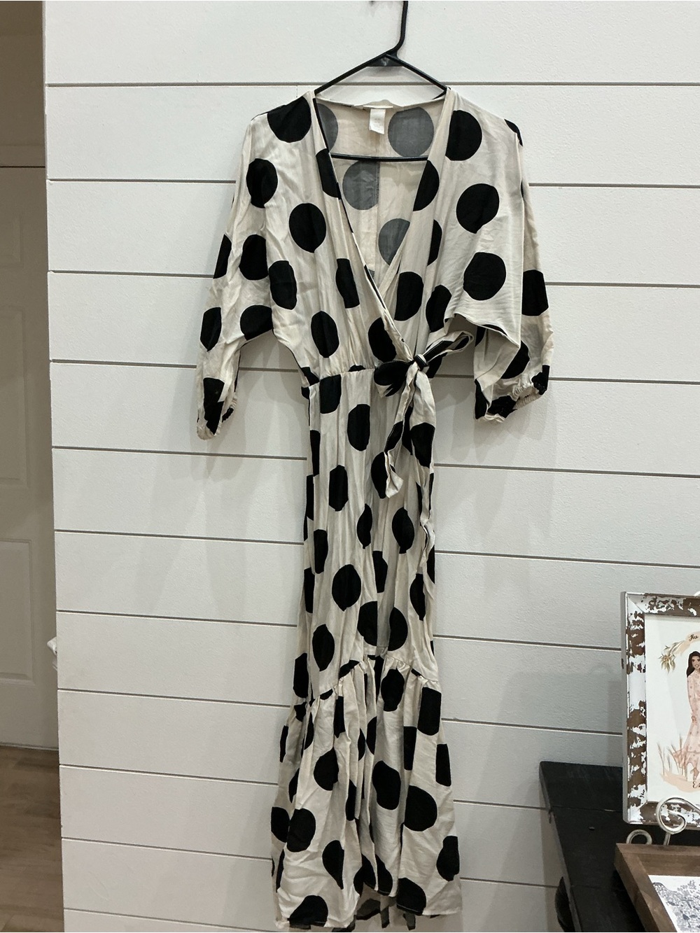 Polka Dot Wrap Maxi Dress - Black on Cream